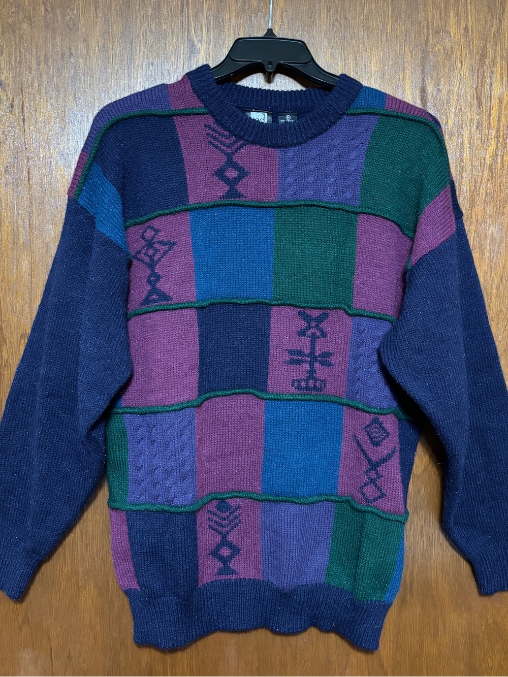 Vintage 90’s Jed Wear Retro Colorblock Crewneck Sweater in Navy, Purple & Teal